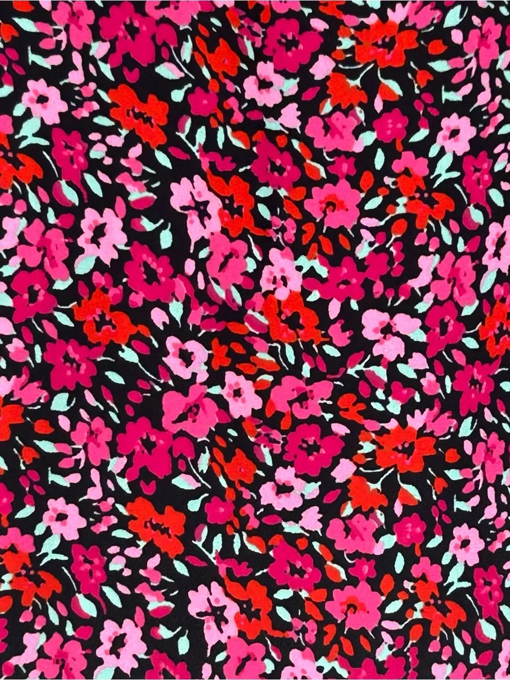 J CREW Factory Women L Pink Red Floral Flowers on Black Long Sleeve Blouse Top.